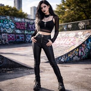 Killstar Faux Leather Skinny Pants Gothic Punk Zip Detail High Rise Alt Grunge